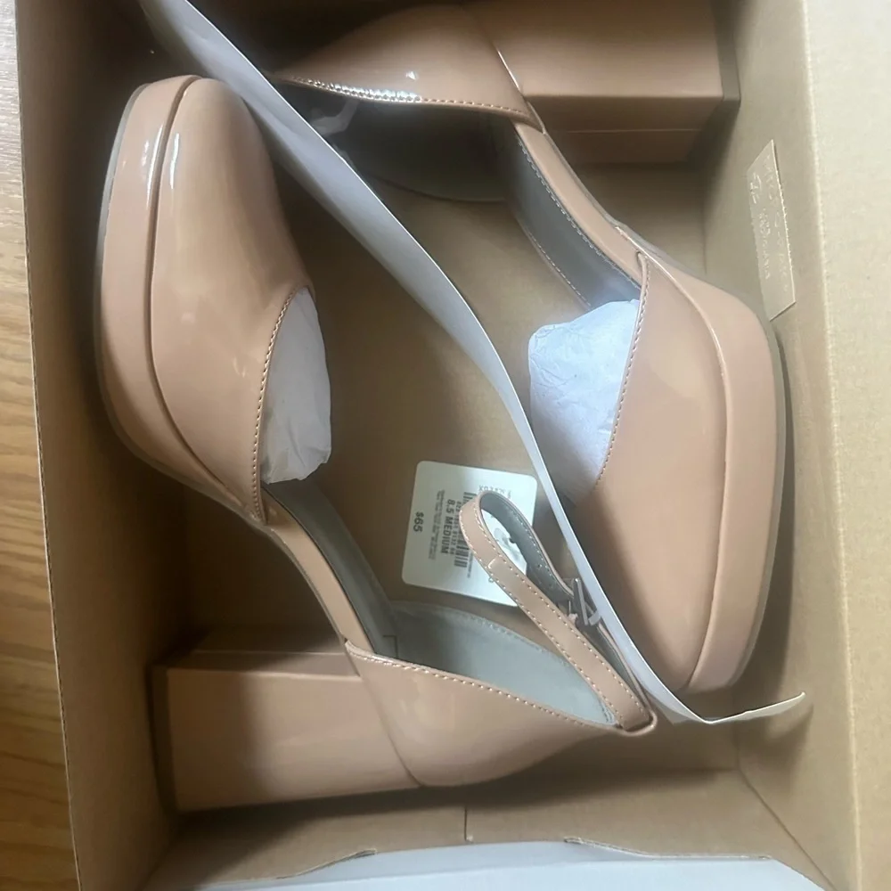 Worthington Nude Patent Platform Block Heel Pumps